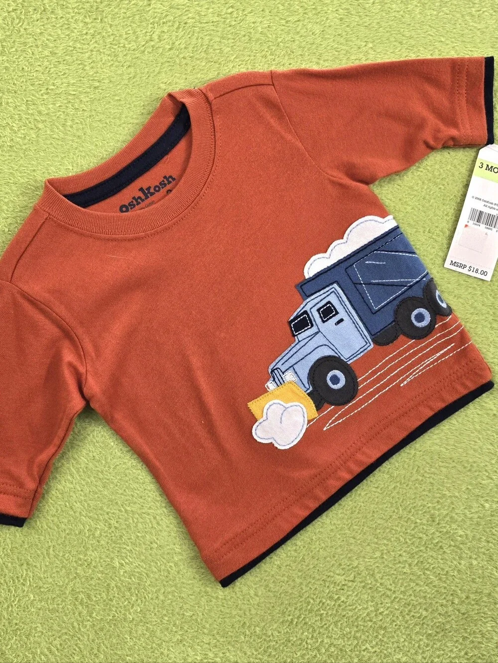 NWT 3-6M Baby BOYS Long-sleeve TEE SHIRT Oshkosh + Applique Snowplow Truck (Q2)